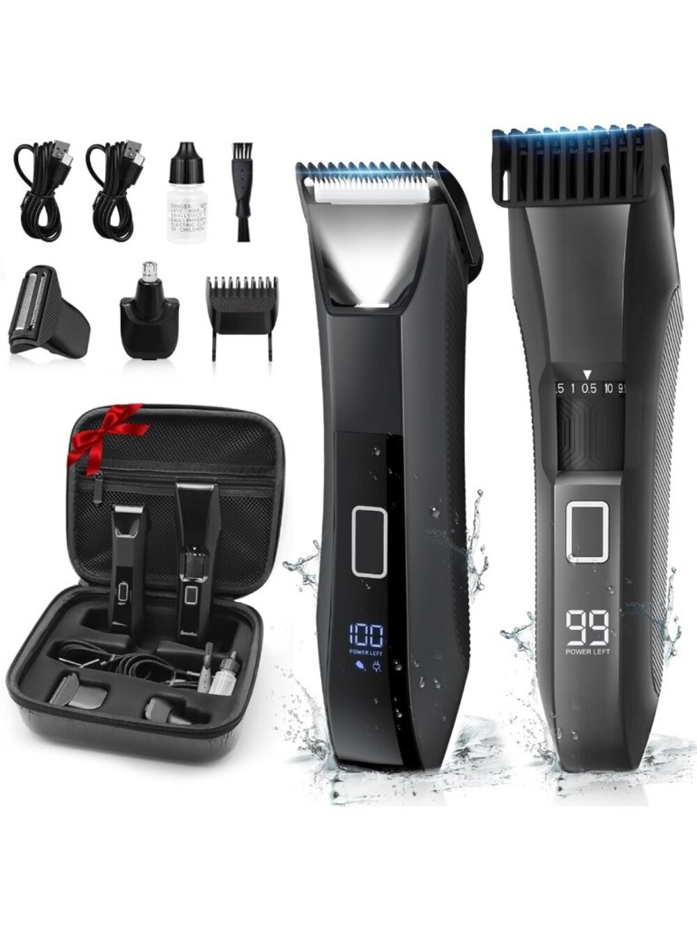 Waterproof Body & Beard Trimmer for Men, Grooming Kit with Precision Blades